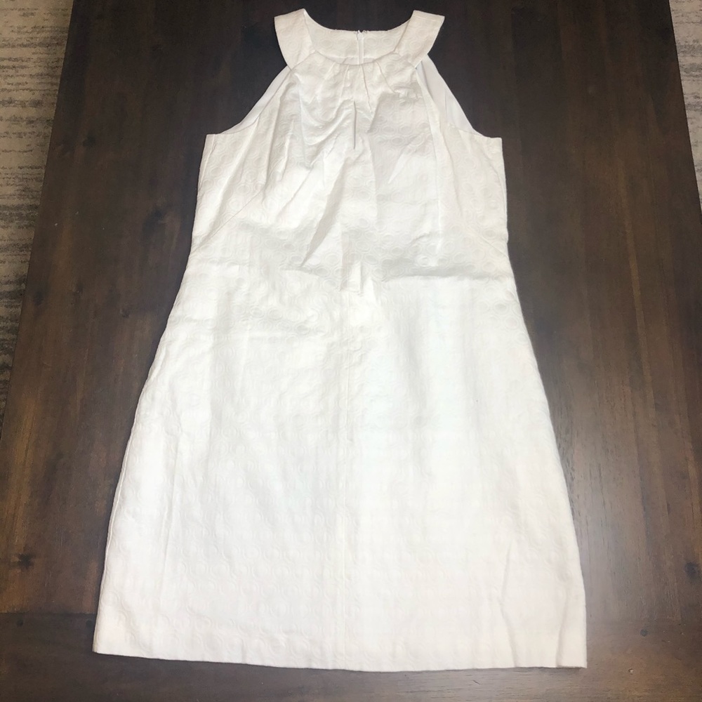 White House Black Market White Textured Jacquard Halter Sheath Dress Size 12 NWT
